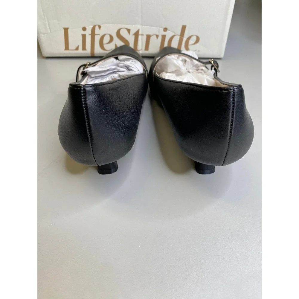 LifeStride Madelyn Black Mary Jane Kitten Heel Pumps Pointed Toe Womens 7.5 M